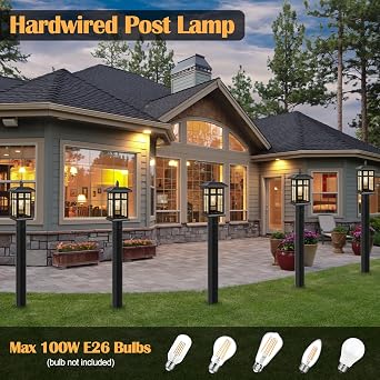 Brilvibera 2 Pack Outdoor Post Light Electric, Black Pole Lantern | Post Lighting Fixture with Pier Mount Base, Exterior Lamp Post Lantern with Glass for Garden Yard Patio Path