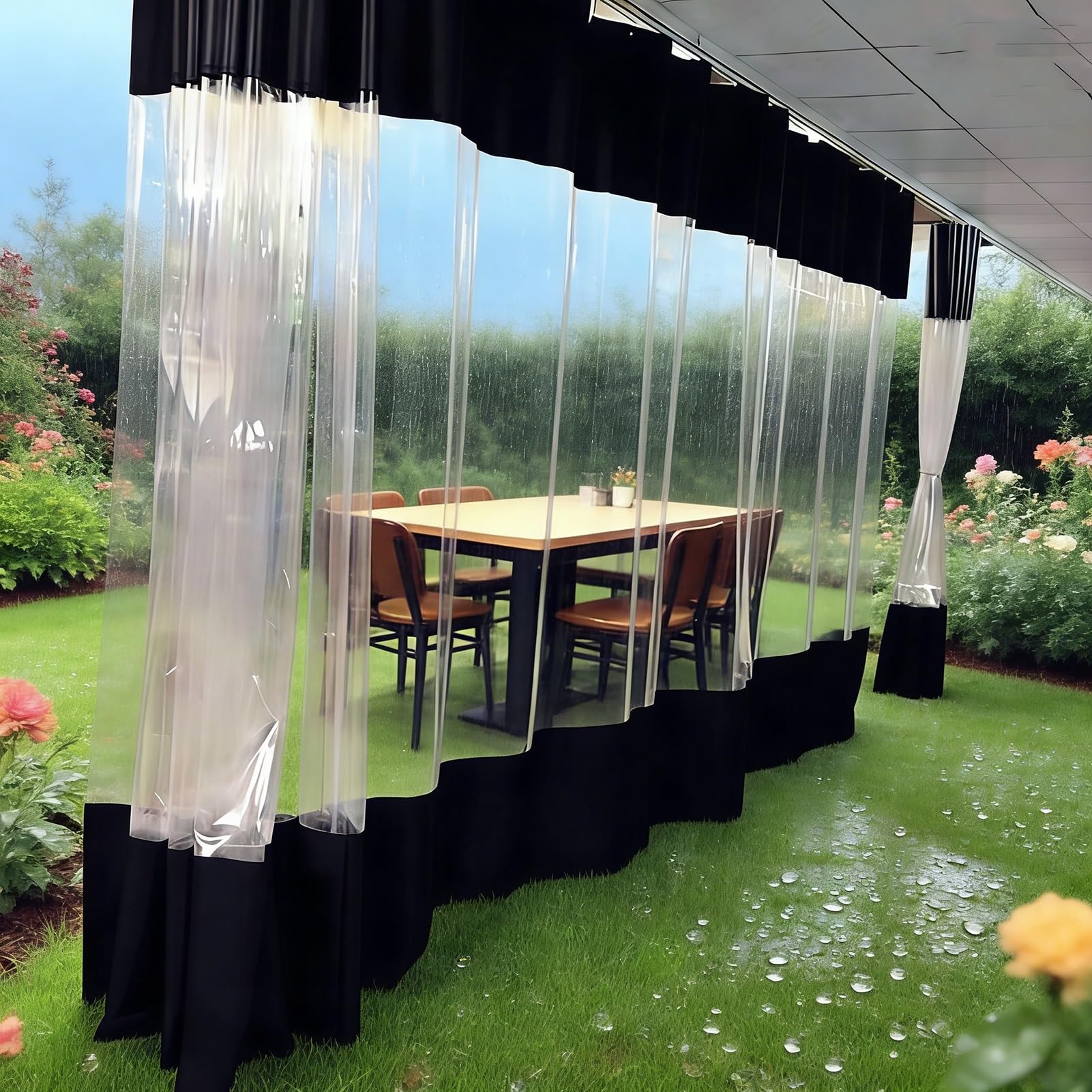 GJMSSMY Black Vinyl Divider 19.7x16.4ft Sliding Partition with Ceiling Rod Ideal for Warehouse Wash Bay and Outdoor Spaces - & Stylish