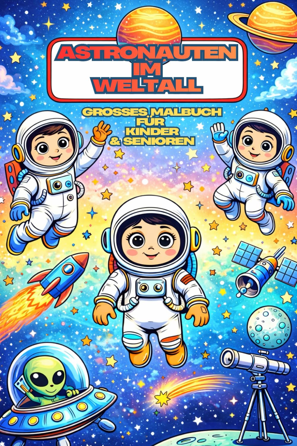 Astronauten im Weltall – Großes Malbuch für Kinder & Senioren: 79 entspannende Ausmalbilder mit Astronauten, Raketen und Planeten – Kreatives Weltraum-Malbuch mit extra leeren Seiten