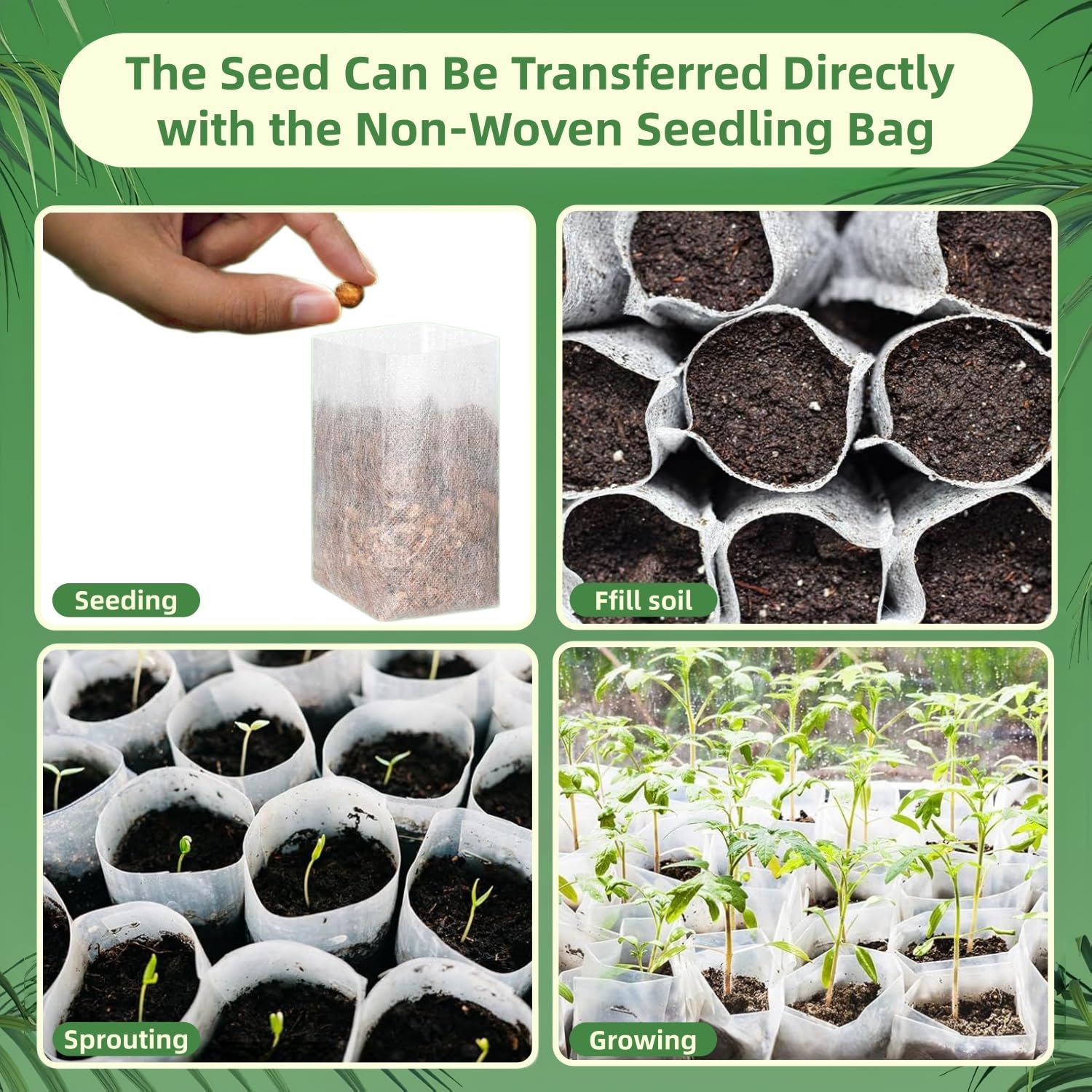 600 Piezas Bolsas de Cultivo de Plantas, Bolsas de Vivero Planta de Tela no Tejida, Bolsa de Tela para Macetas, Biodegradable, Transpirable, para Verduras, Flores y Frutas en Granjas (12.5×17.5cm) - 5