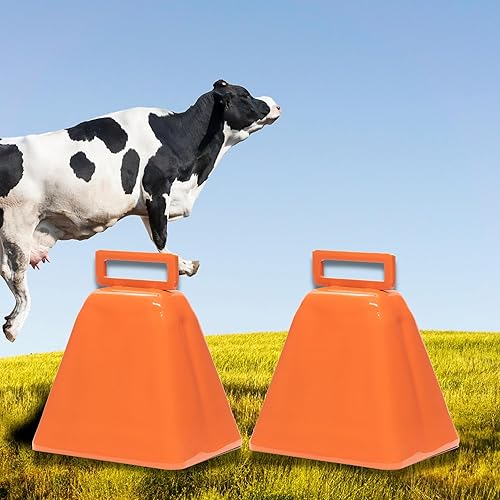 Miniatura 6 de Bevin Bells Campanas de vaca de larga distancia 10LD (naranja y naranja)  Campanas de Navidad  Hecho de acero  Hacedores de ruido fuerte  con correa