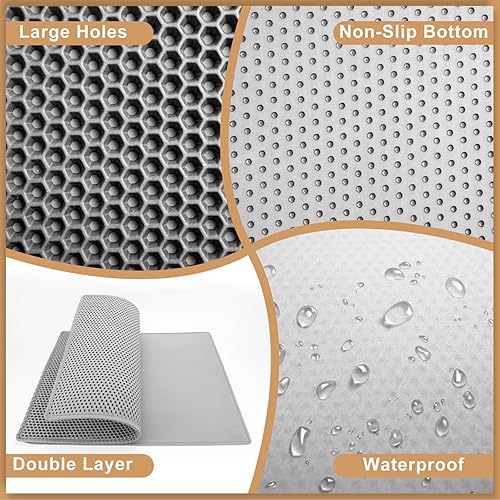 Miniatura 3 de Garoopion Tapete de arena para gatos, tamaño XL, tapete impermeable de EVA, tapete de arena para gatitos, tapete de doble capa con control de