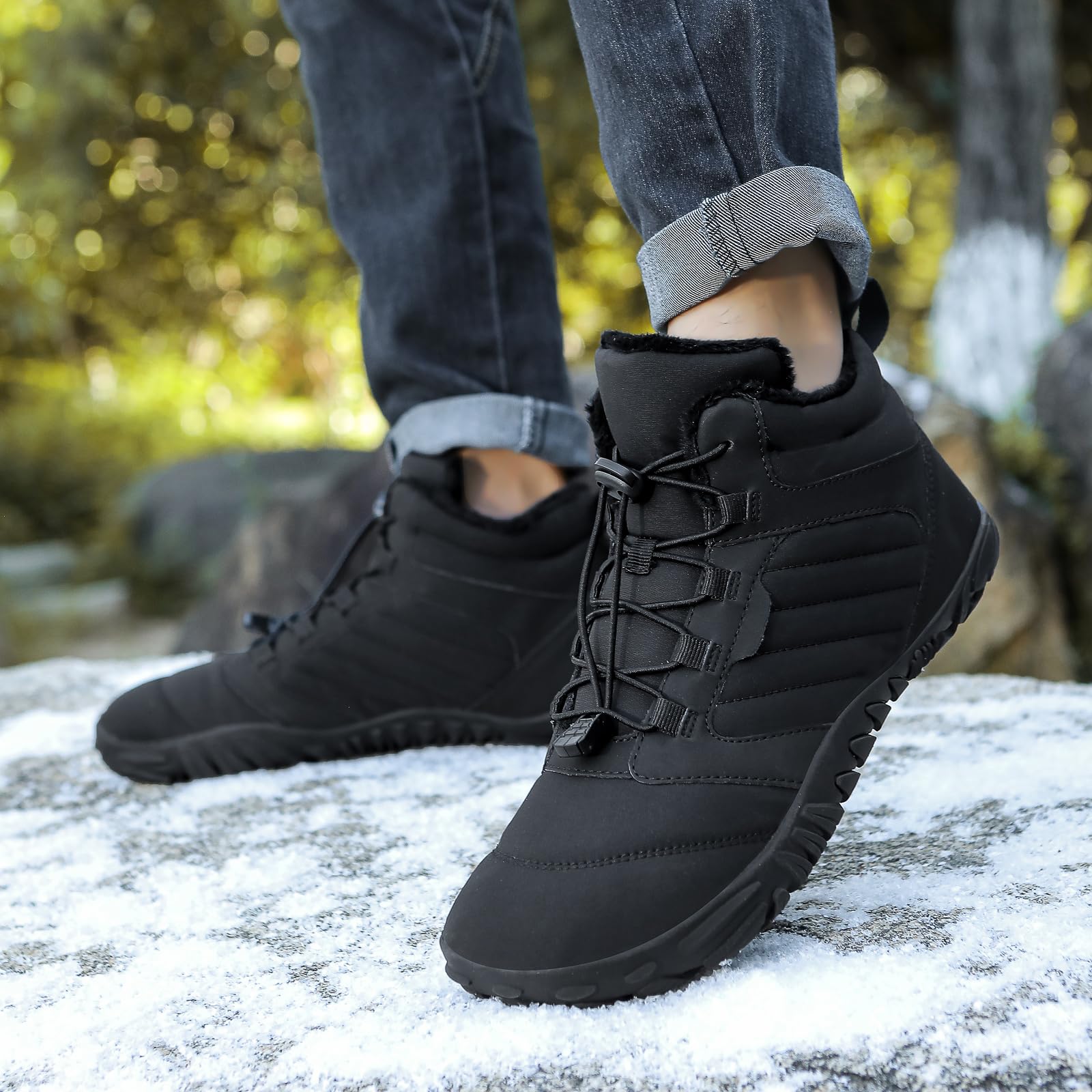 Barfußschuhe Winter Herren Damen Winterstiefel Wasserdicht Winterschuhe Rutschfeste Barfuss Schuhe Warm Gefüttert Schneestiefel