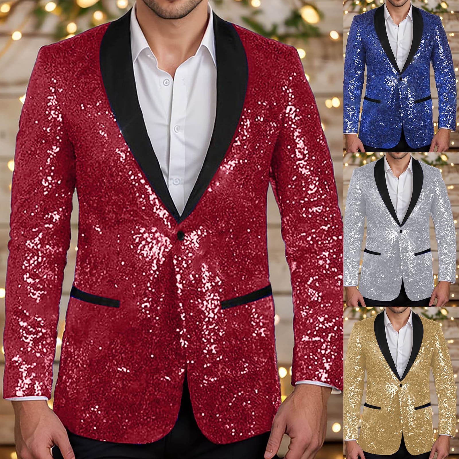 Veste à paillettes pour homme - Doré à paillettes - Coupe ajustée - Manteau de mariage - Manteau à manches longues - Costume de performance pour mariage et fête - Vêtements de smoking
