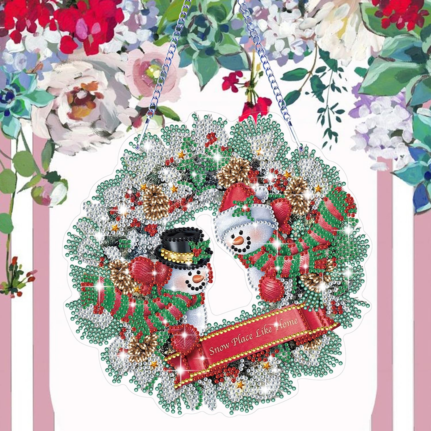 Christmas Diamond Art Painting Wreath Diamond Art Hanging Pendant DIY Partial Special Drill Christmas Wreath Crystal Rhinestone Wreath Garland Kits Xmas DIY Gifts