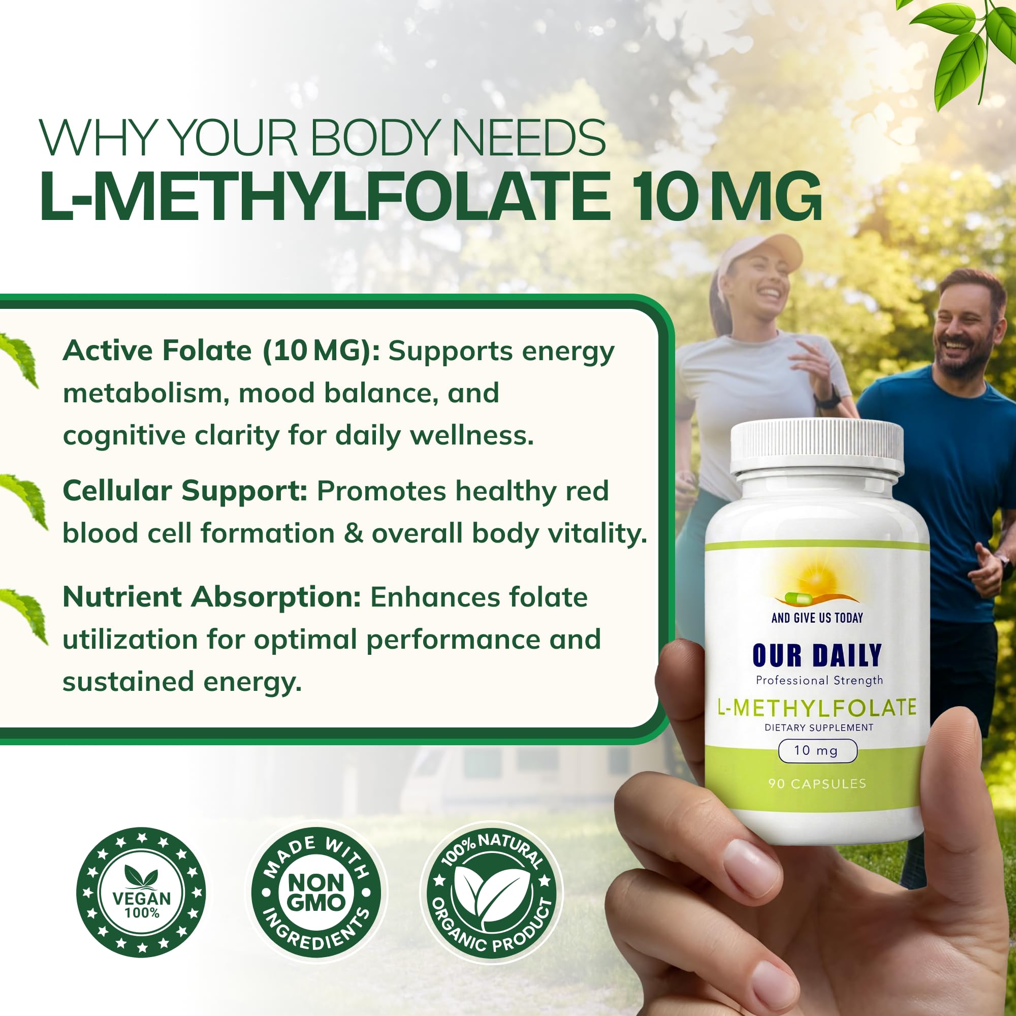 Our Daily Vites L-Methylfolate 10 mg Maximum Strength Active Folate, 5-MTHF, Filler Free, Gluten Free, Non-GMO, Vegetarian Capsules 90 Count (3 Month Supply) (90) — Amazon image 5