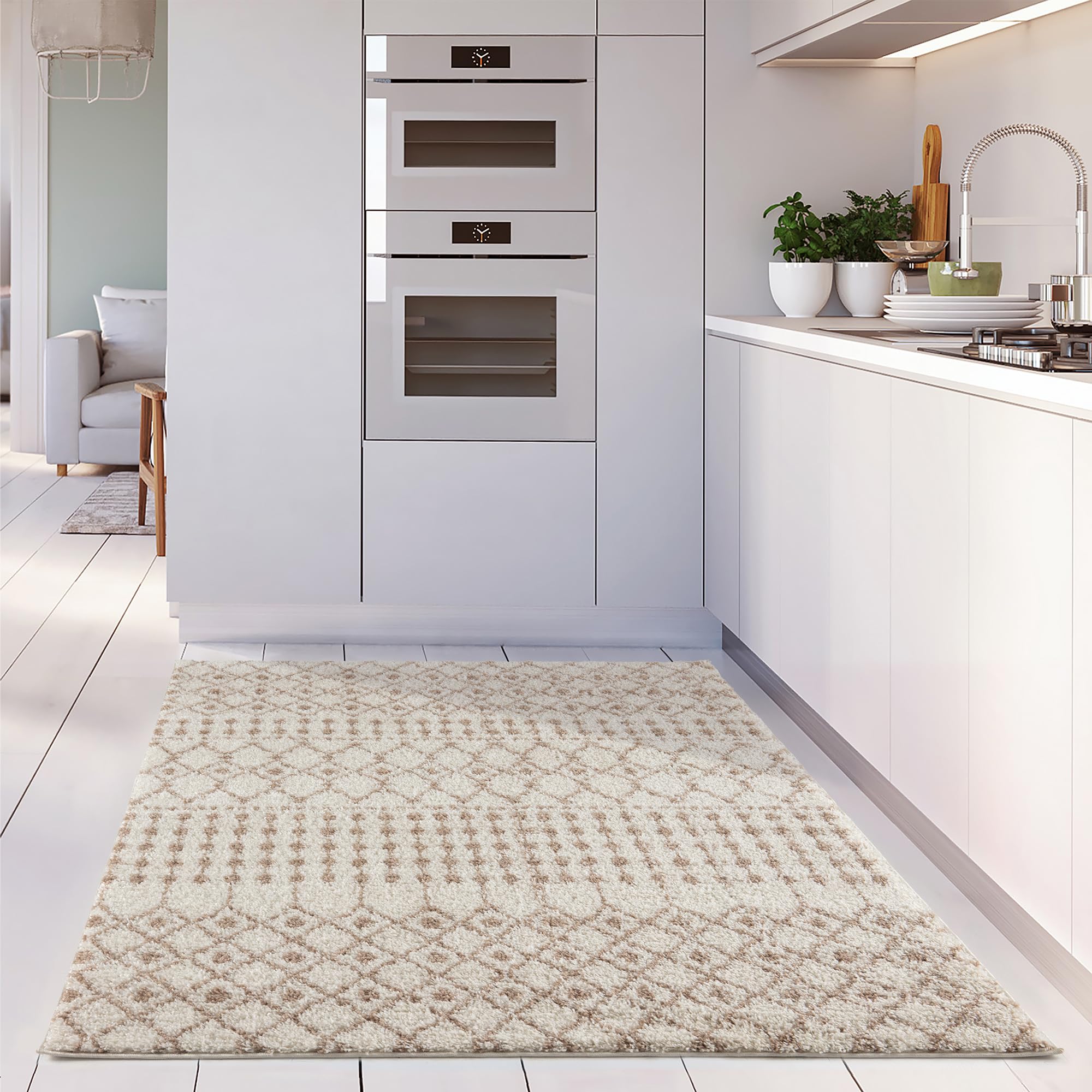 THE RUGS Modern Moroccan Design Living Room and Bedroom Rugs, Non-Shedding & Easy Care (Moroccan Ivory/Beige, 80x150 cm) - Image 3