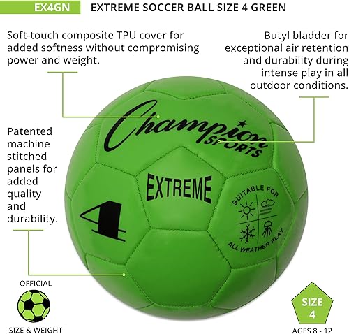 Miniatura 4 de Champion Sports Extreme Series - Balón de fútbol Tamaños 3, 4, 5, tacto suave, para todo clima, alta retención de aire, pelotas de liga para