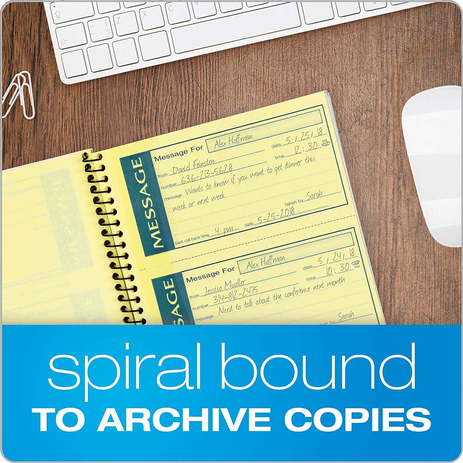 TOPS Adams Write 'N Stick Spiral Message Pad, 200 Carbonless Duplicate Sets Per Pad, 5.25 x 11 Inches, White/Yellow (SC1153WS) 4 PACK - Image 5