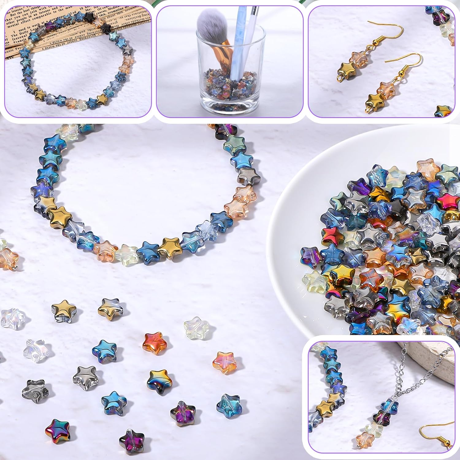 200PCS Glass Star Beads, Colorful Crystal Beads for Bracelets, Decorative Jewelry Bulk Crystal Bead for Crafting & DIY, Cute Star Charms for Earring Necklace Making - 8mm - Image 6