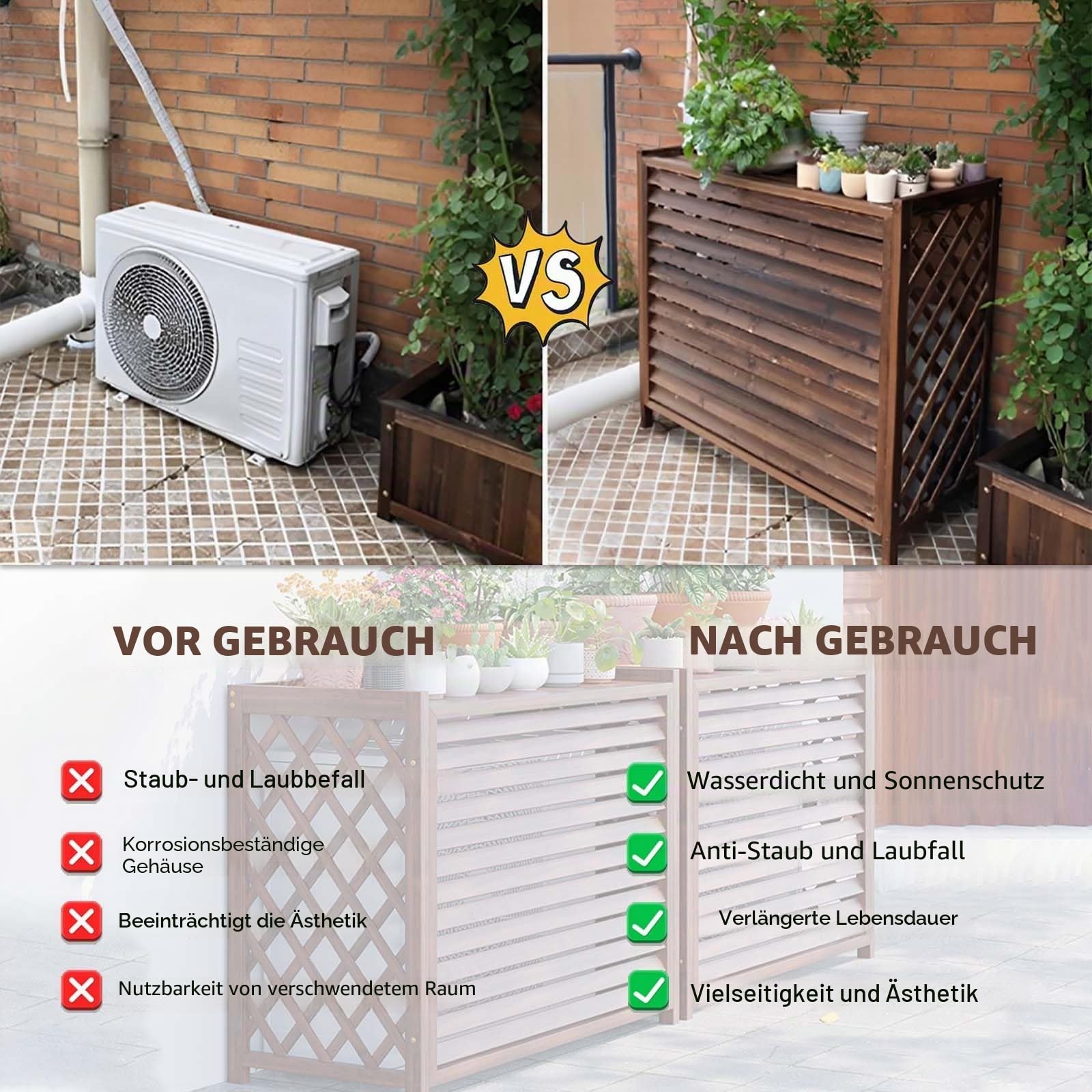 Abdeckung Klimaanlage Außengerät Holz Verkleidung Klimaanlage Außengerät Klimaanlage Abdeckung Sichtschutzzaun Balkont Blumenregal Wetterfest Schutzgitter Für Klimaanlagen Und Wärmepumpe(86x35x80cm)