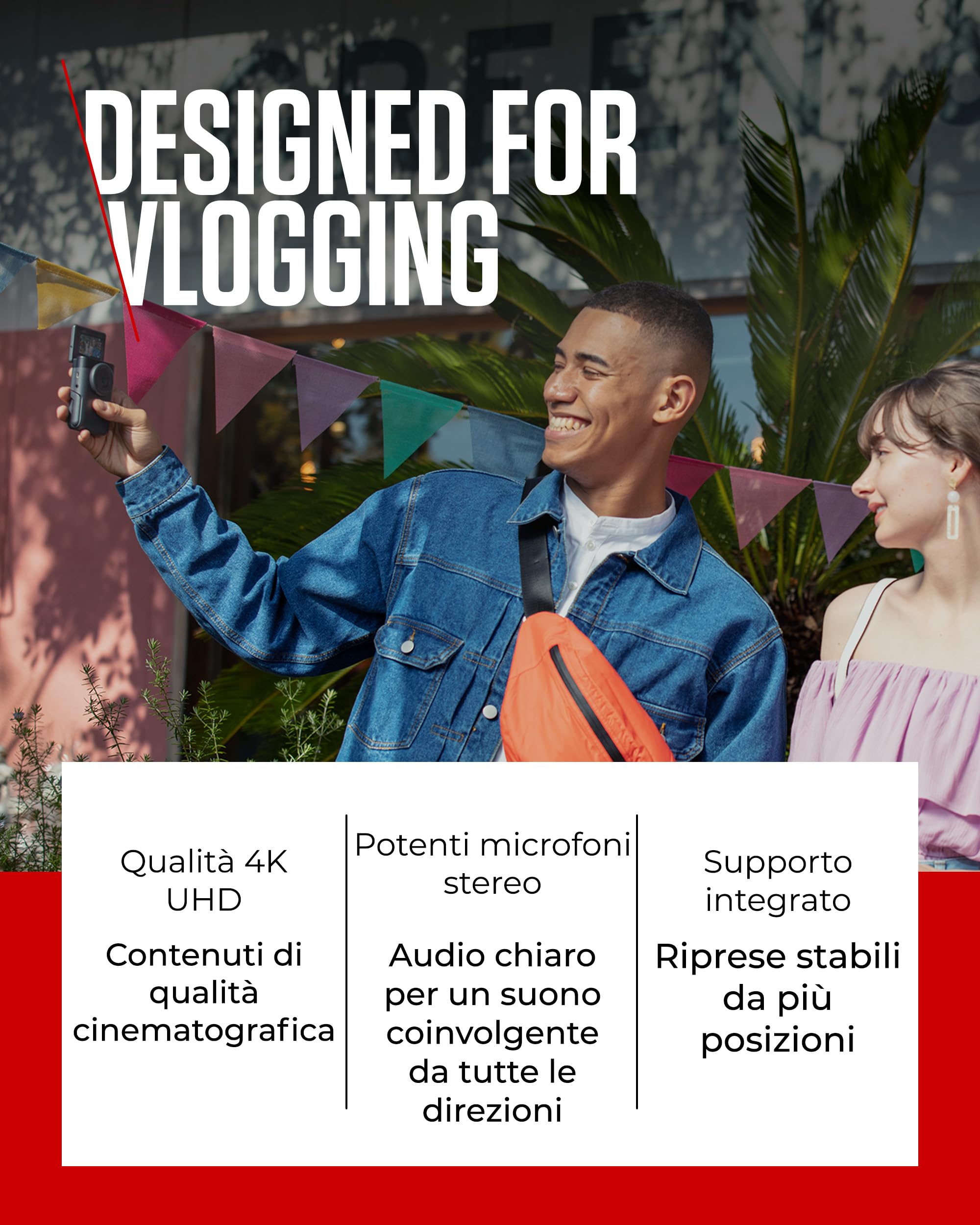 Canon PowerShot V10 Starter Kit per Vlogging - Videocamera 4K UHD Tascabile - Videocamera Digitale con Bluetooth, Wi-Fi - Schermo Inclinabile, Microfoni Stereo, Filtro Anti Vento, Nero