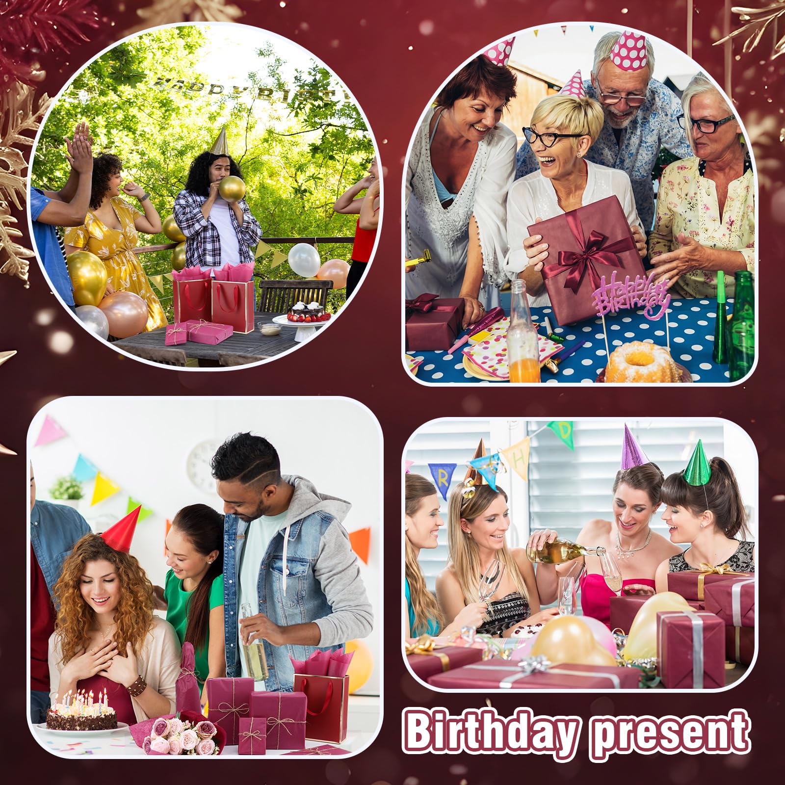 Teling 500 Sheets Burgundy Wine Tissue Paper for Gift Bags 14 x 20 Inches Father' Day Gift Wrapping Tissue Paper Bulk for Graduation Memorial Day 4th of July Weddings Birthday DIY Crafts Flowers