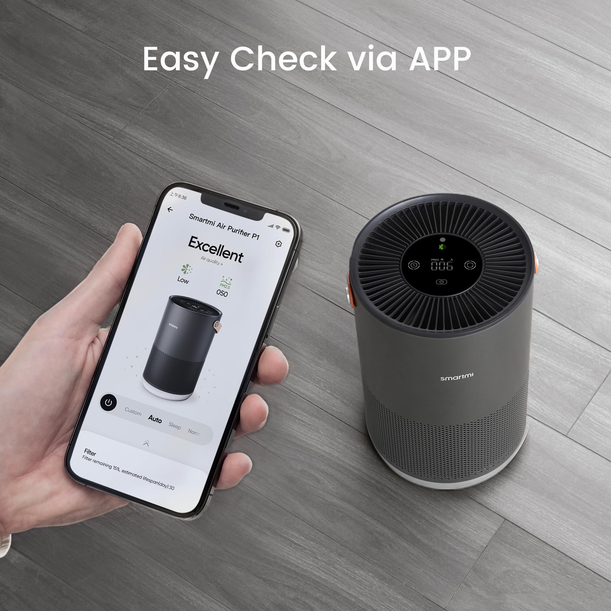 Smartmi Purificatore d'aria P1, filtro a 3 stadi assorbe polline, polvere