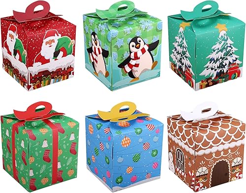 24 cajas de regalo de Navidad, cajas de regalo de Navidad para galletas, cajas de papel plegables de Navidad para pasteles de dulces, galletas,