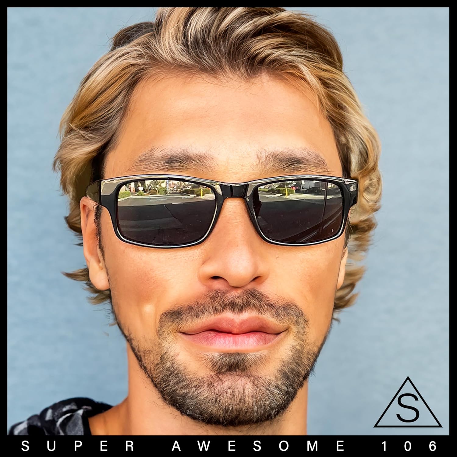 Mens Small Face Snug Fit Color Lens Rectangular Plastic Frame Sunglasses - Image 2