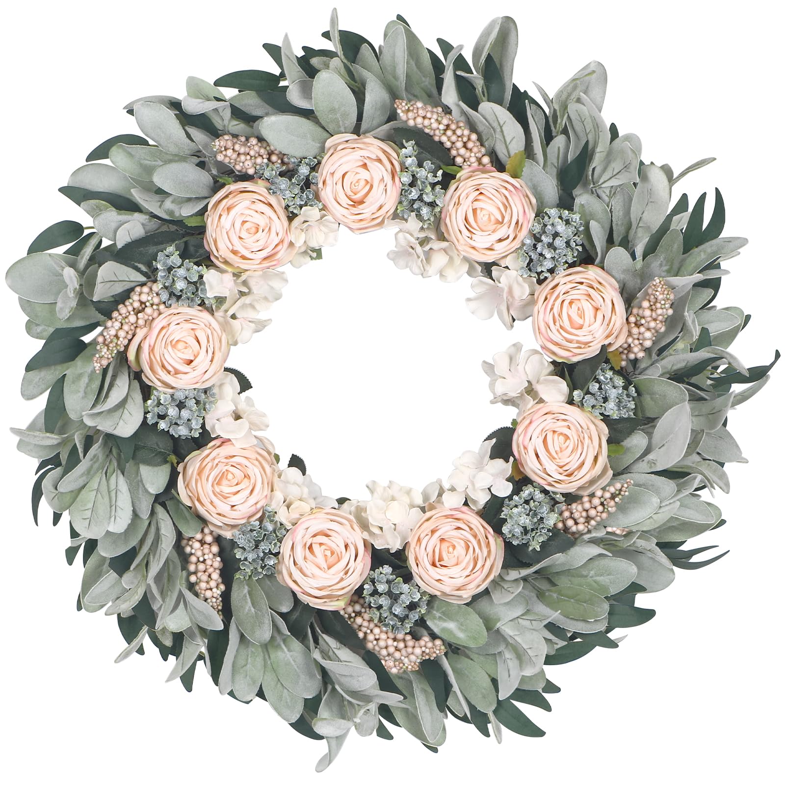 Couronne de porte d'entrée abricot rose en fleurs de soie durables