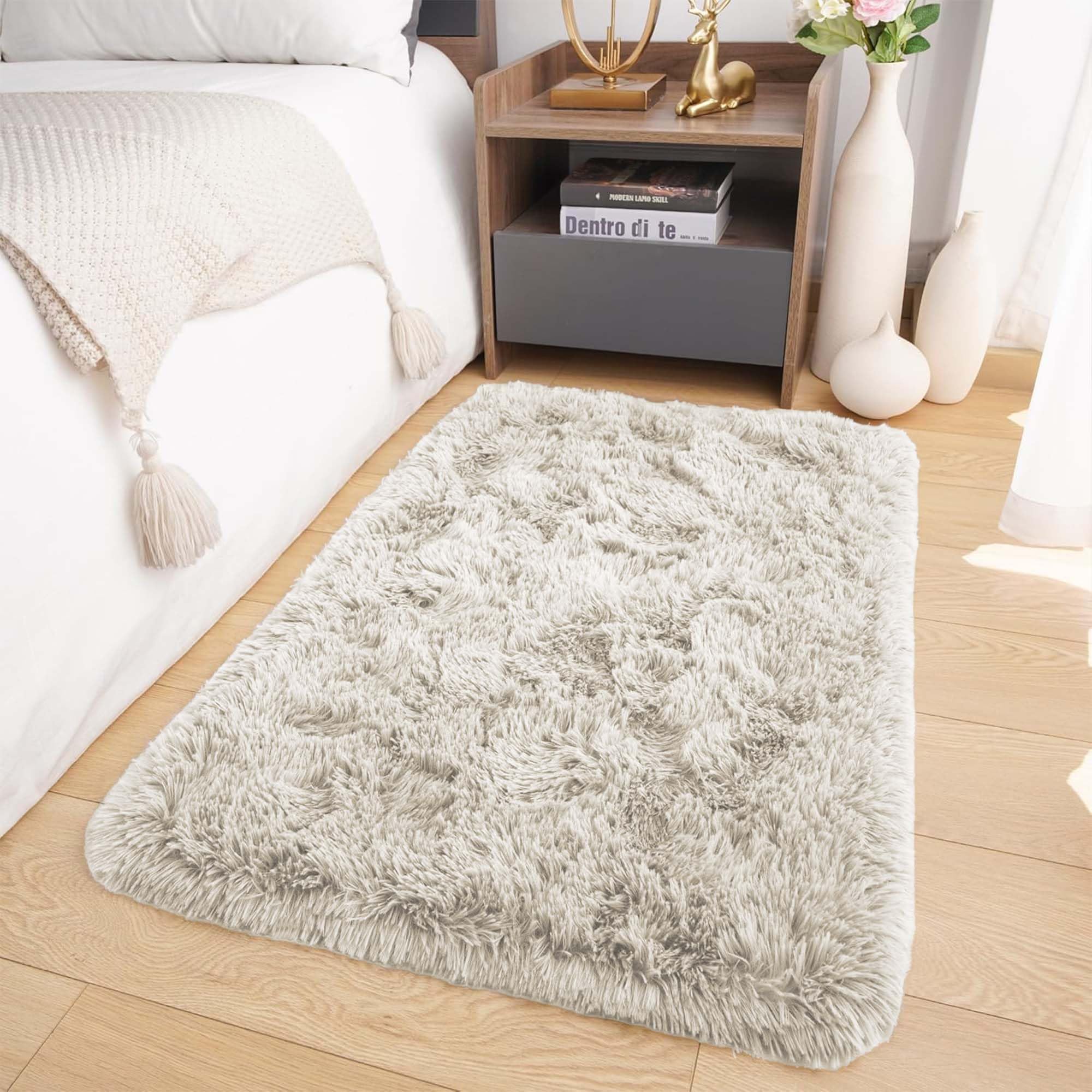 Oxford Homeware Rugs Living Room Small 50x80 cm, Fluffy Shaggy Cream Area Rugs for Bedroom Lounge