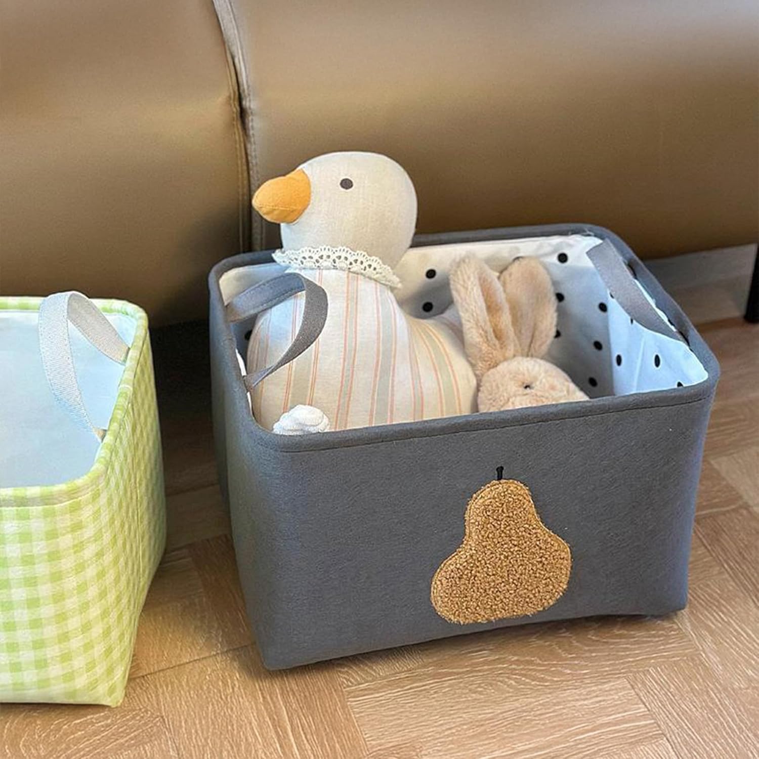 Farmhouse Style Storage Basket with Handles, Collapsible Felt Dog Toy Basket, Decorative Storage organizer 16 * 12 * 10 Inches