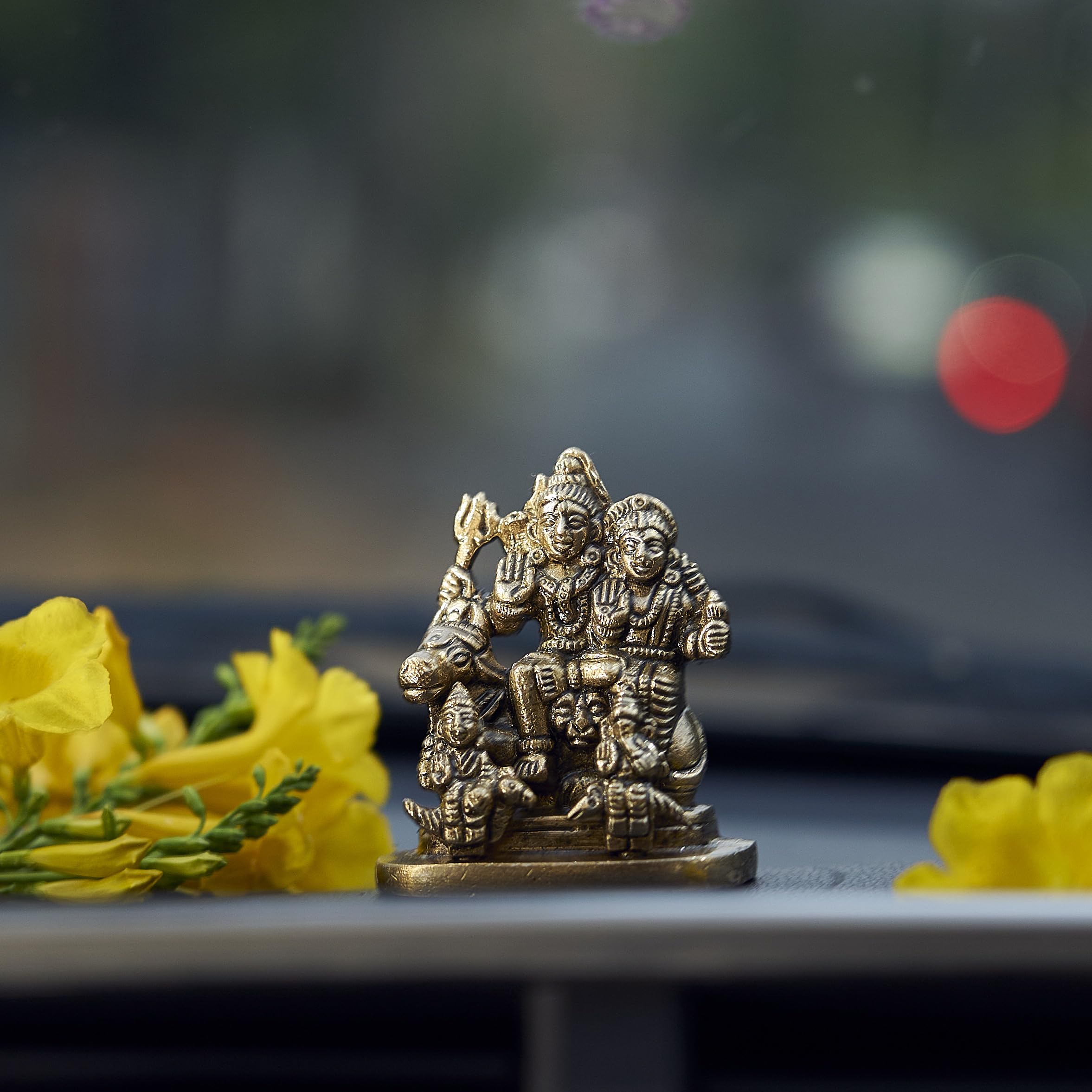 Esplanade Golden Brass Shiva Parvati - 2.25 Inches | Brass Shiv Parivar Shiva Bholenath Shankar Parvati Ganesh/Ganesha Nandi Family Murti Idol Statue Sculpture (Small Size)