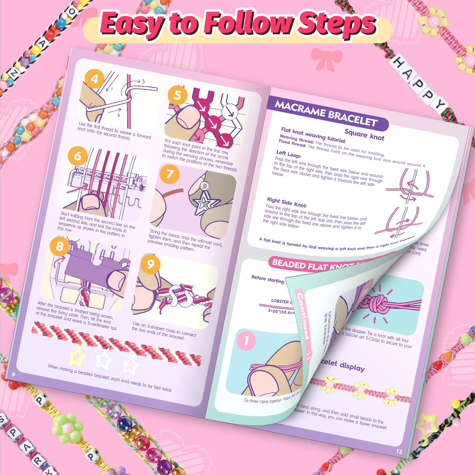 Kit de fabrication de bracelets d'amitié pour enfants de 8 à 12 ans, kit de fabrication de bijoux avec 3 styles de fils et 6 styles de perles, cadeaux d'anniversaire de Noël pour enfants de 6, 7, 8, 9