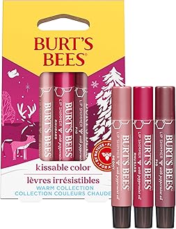 Burt's Bees Shimmer Lip Tint Stocking Stuffers Set, Tinted Lip Balm, Moisturizing for All Day Hydration with Natural Glowy Pigmented Finish & Buildable Color, Kissable Color, Warm Collection (3-Pack)