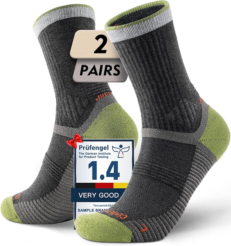 Juclise Men's Summer Merino Wool Hiking Socks, Lightweight Micro Crew | RWS merino wool and COOLMAX fibers for breathable, moisture-wicking, Anti-blister comfort on summer hikes and travel