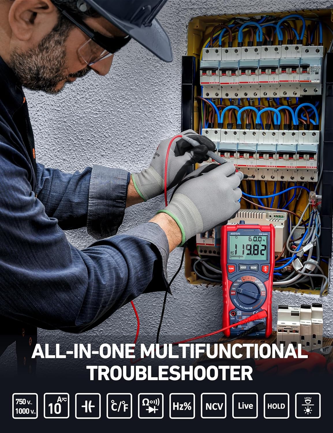 AstroAI Digital Multimeter Tester TRMS 20000 Counts with Higher Resolution Auto-Ranging Voltmeter; Accurately Measures Voltage Current Resistance Diodes Continuity Duty-Cycle Capacitance Temperature