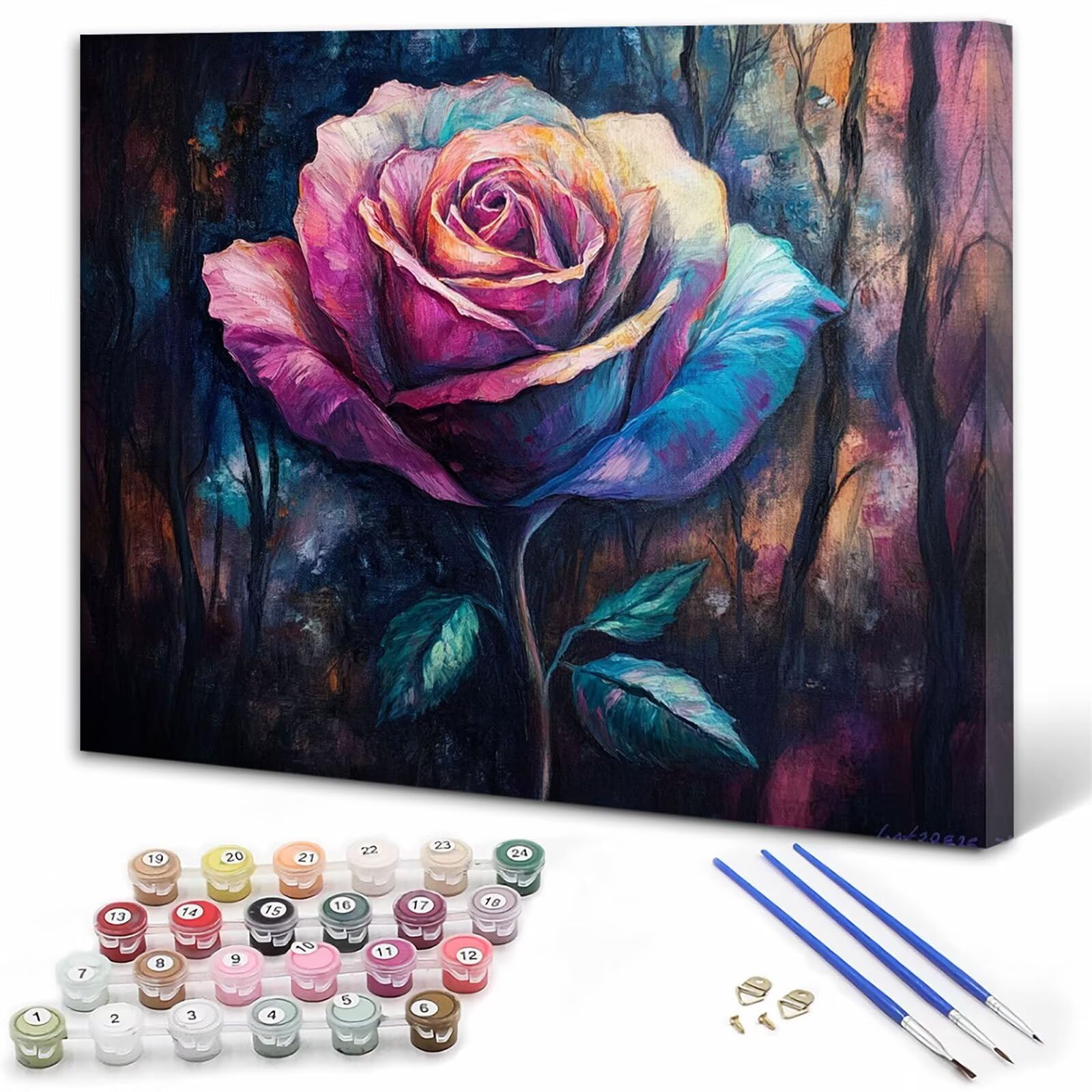 Abstrakt Malen Nach Zahlen Erwachsene, Malen Nach Zahlen Set mit Pinseln und Acrylfarbe, Einfaches DIY Ölgemälde Paint by Numbers Adult Anfänger für Wanddekoration Geschenk, Rosen 60x90 cm Y3-429