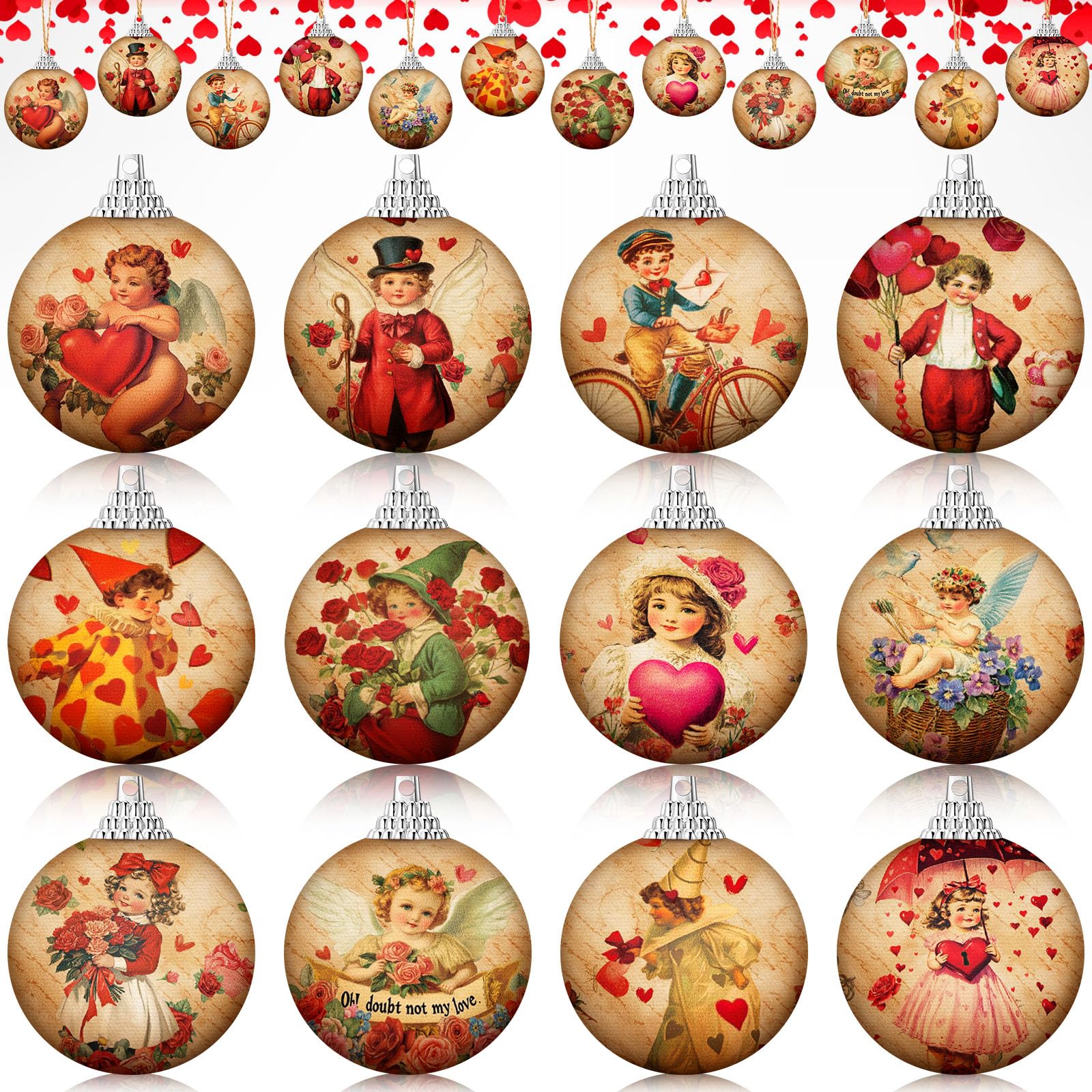 Décoration sapin Saint-Valentin rétro avec pendentif cœur vintage pour fête de vacances