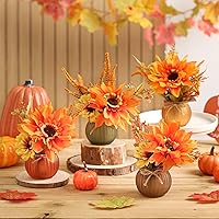 Vista 1 de 4 piezas de decoración de bandeja escalonada de otoño de Acción de Gracias, mini tazas de calabaza con girasol artificial, juego de decoración