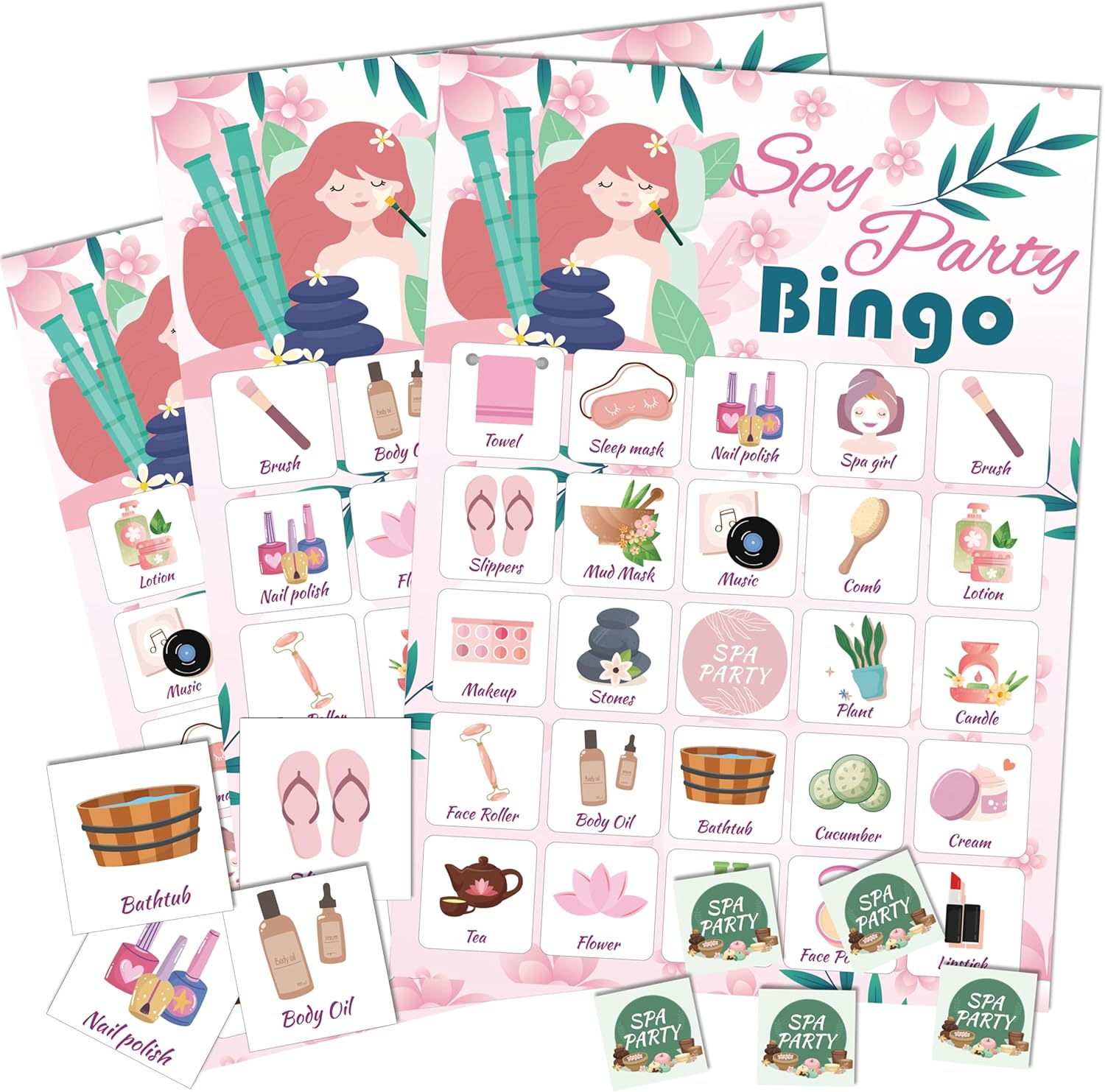 Spa Party Cards, 24 Players Makeup Party Cards for Girls Adults, Beauty Themed Games for Women Adults Sisters Friends, Slumber/Sleepover/Pajama Party Decorations
