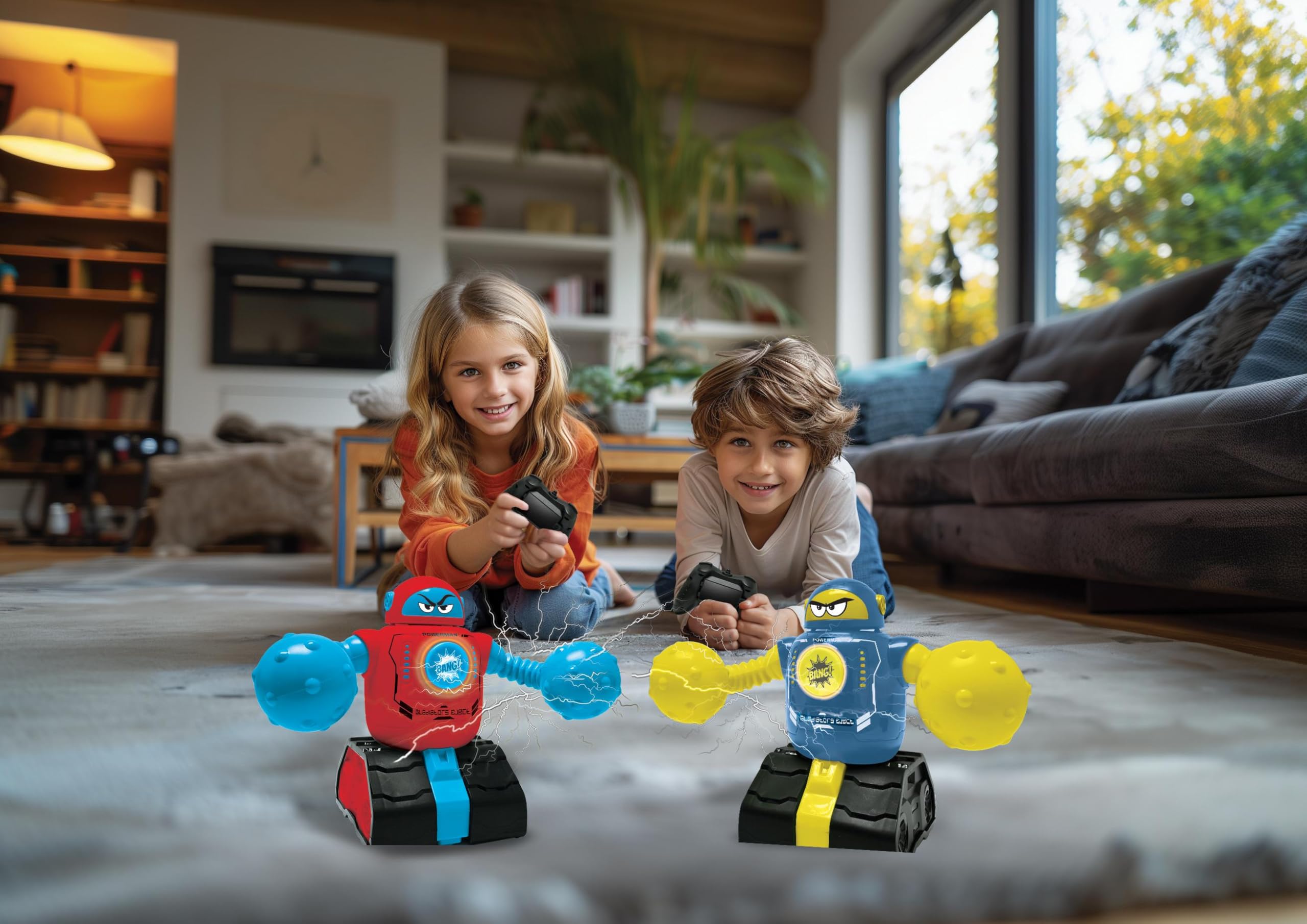 LEXIBOOK, Powerman Robots Gladiadores Eject, ROBDUO2LXB | Robots batalla RC, modo duelo, luz y sonido, azul/rojo