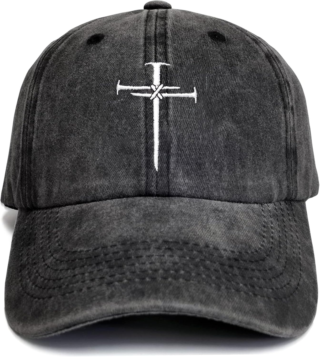 Christian Redeemed Cross Nails Hats for Men Women, Vintage Adjustable Cotton Embroidered Front & Back Baseball Cap - Image 2