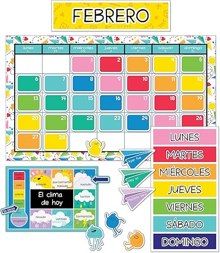 Miniatura 1 de Carson Dellosa Happy Place - Juego de calendario español de 139 piezas, recortes de tablón de anuncios con calendario mensual español, tabla de días