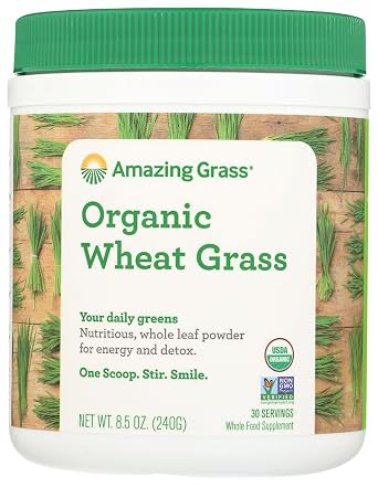 Amazing Grass Wheat Grass Powder 100% Whole-Leaf Wheat Grass Powder for Energy, Detox & Immunity Support, Chlorophyll Providing Greens, 30 Servings
