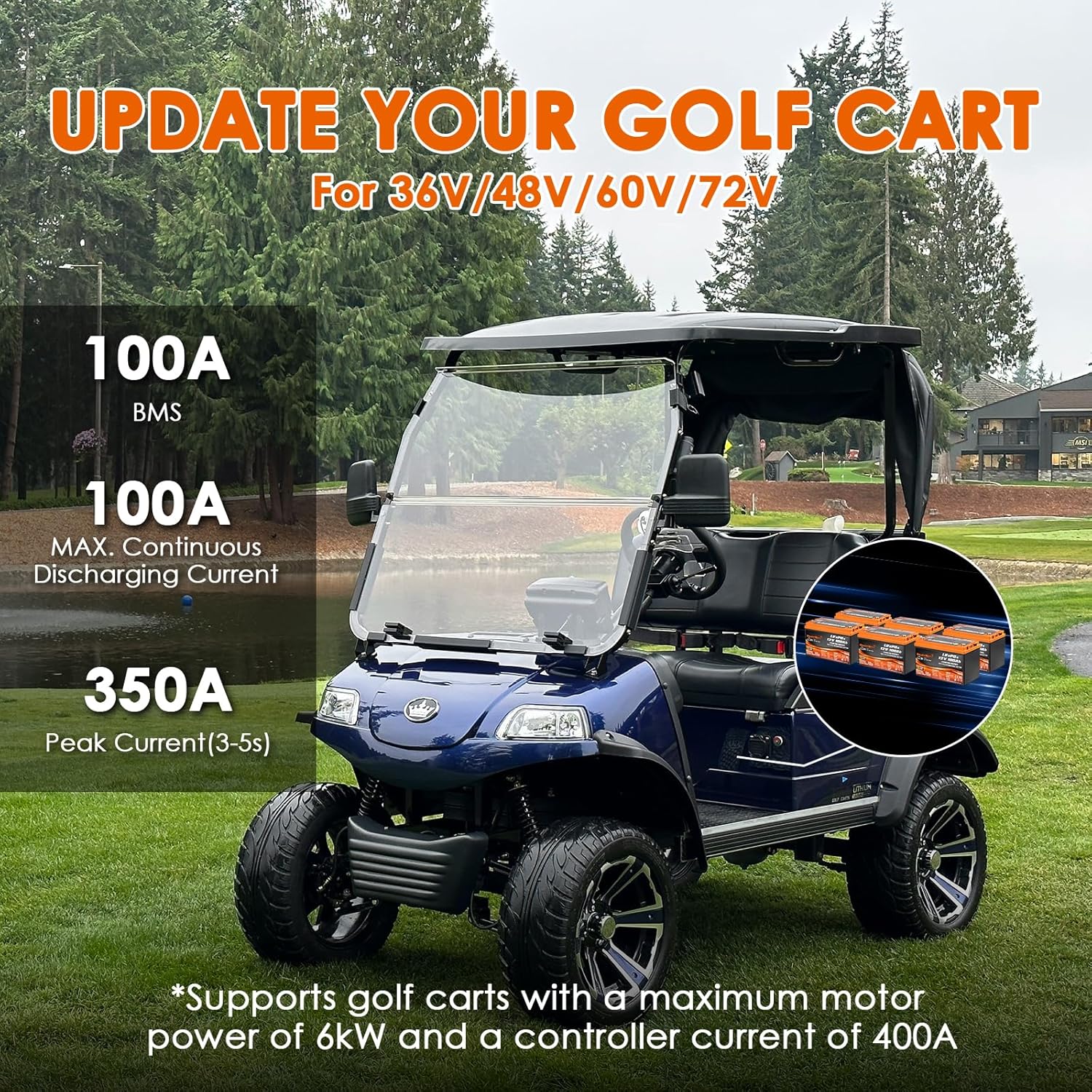 Enjoybot 12V 100Ah LiFePO4 Lithium Battery, 100A BMS Deep Cycle Battery with Low Temp Cut Off, Up to 6 in Series, Peak Current 350A for Golf Cart, RV, Trolling Motor, Electric LSVs, UTVs, ATVs