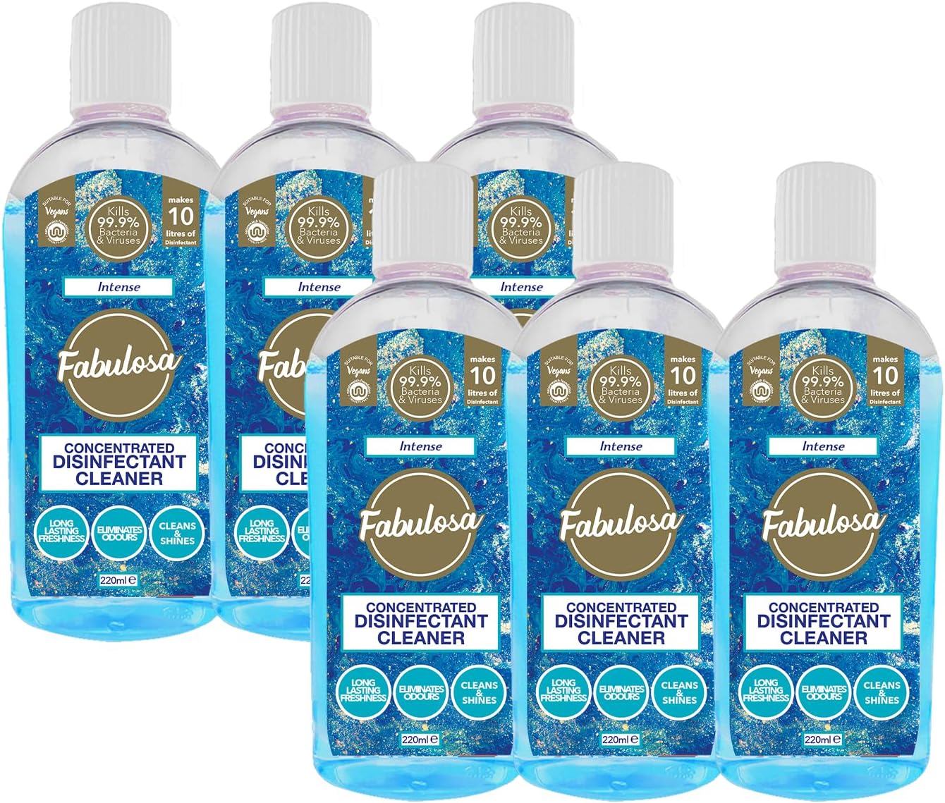 4 in 1 Multi-Purpose Concentrated Anti-Bacterial Disinfectant, 220ml, 6 Pack, Intense, Blue