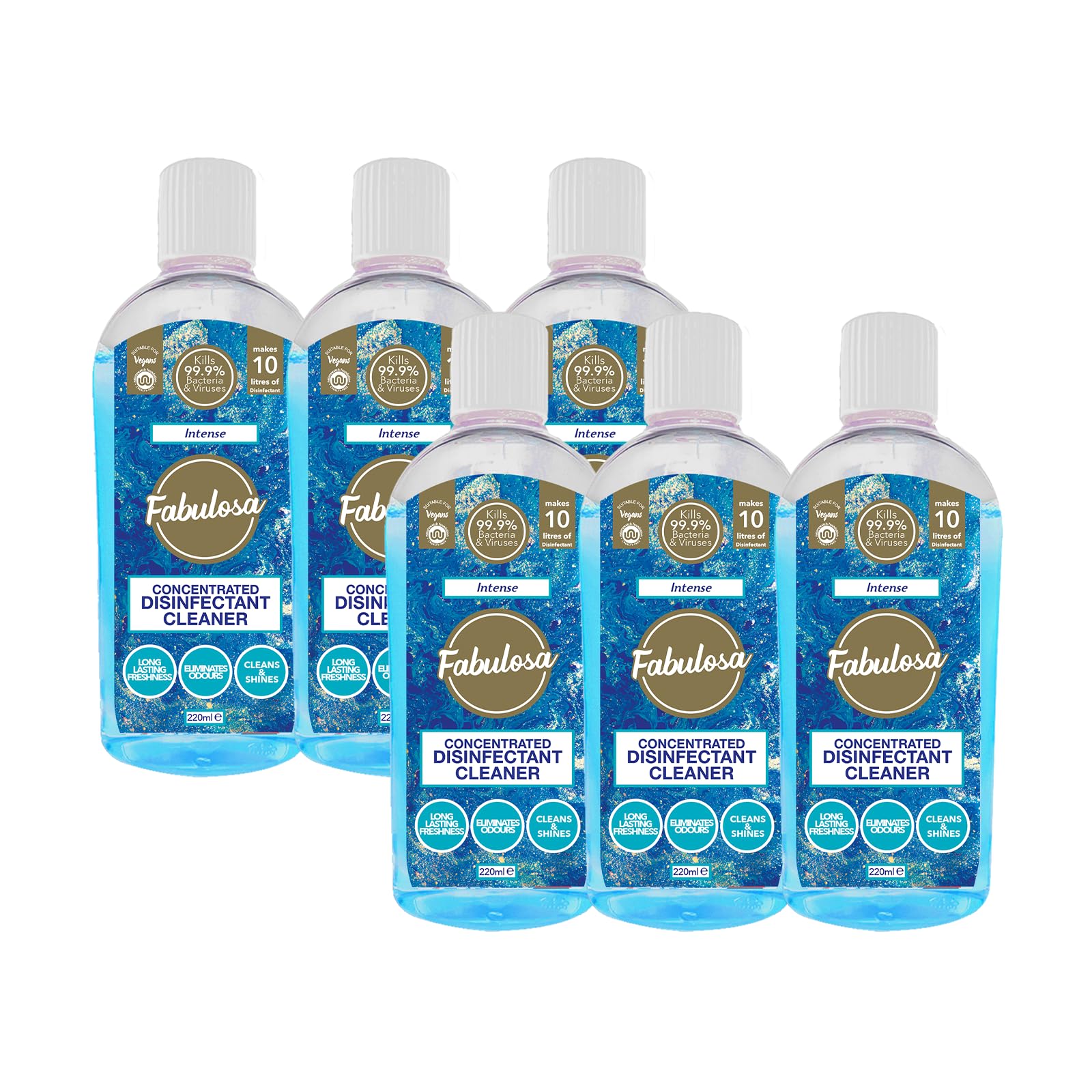 Fabulosa 4 in 1 Multi-Purpose Concentrated Anti-Bacterial Disinfectant, 220ml, 6 Pack, Intense, Blue
