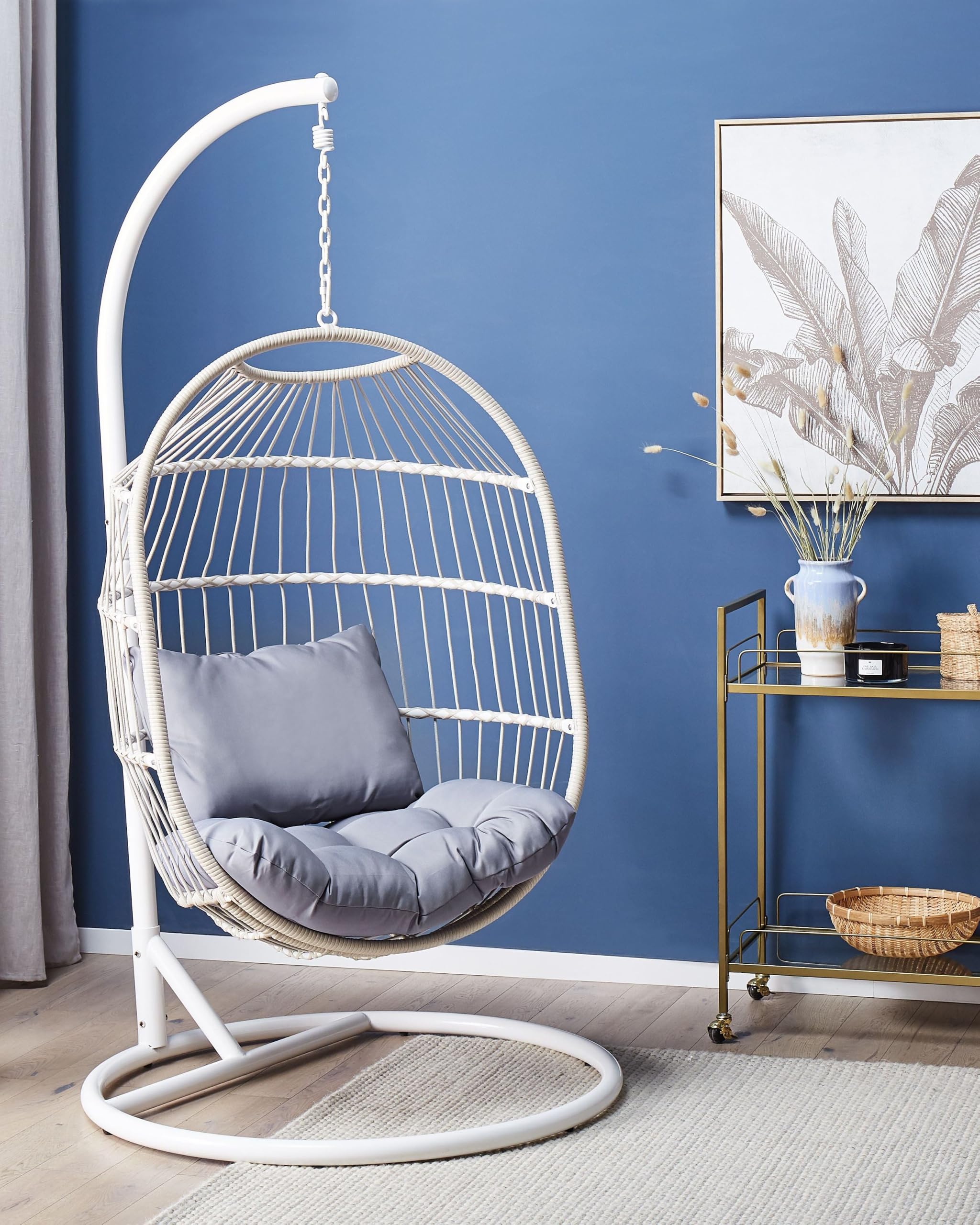 Fauteuil Suspendu avec Coussin et Support Blanc ø 102 cm en Polyrotin Très Cozy pour Maison Style Boho Beliani