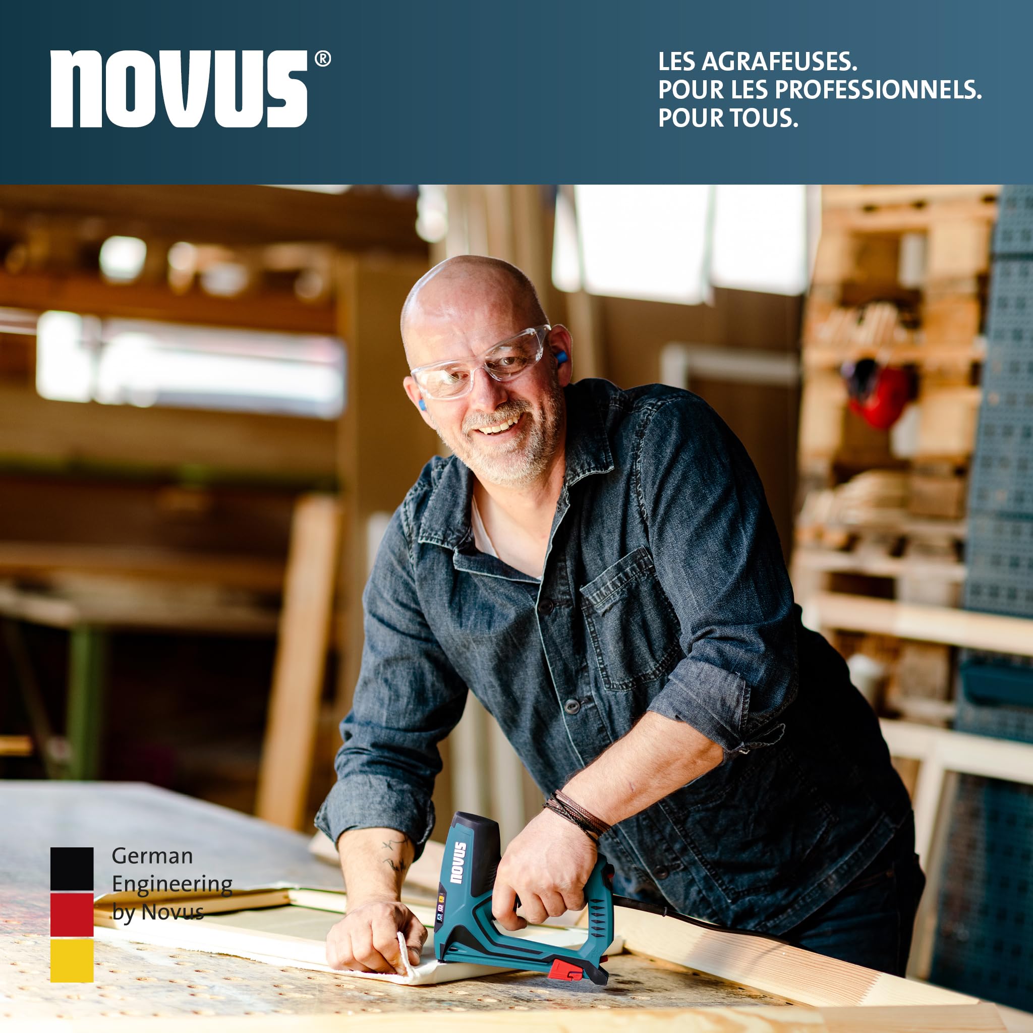 NOVUS TOOLS Agrafeuse électrique J-150 Kit avec 1800 agrafes | Agrafeuse et cloueuse pour agrafes en fil fin 6-14 mm et clous 16 mm │ Avec réglage électrique de la puissance de frappe