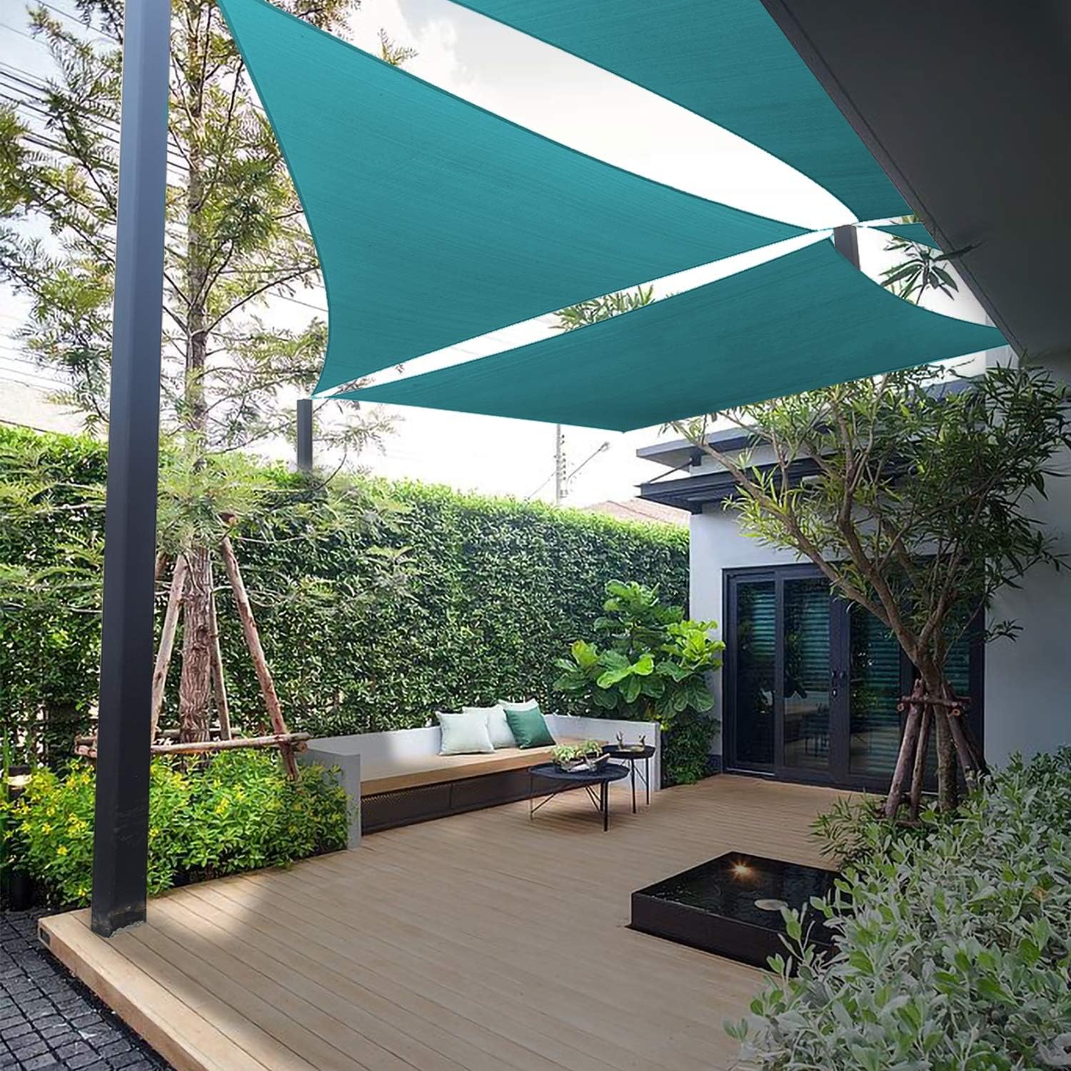 COARBOR 8'x11'x13.6' Right Triangle Sun Shade Sail Perfect for Patio Yard Deck Outdoor Garden with Hardware Kit Sunshine Block Shade Cover Canopy-Turquoise Green