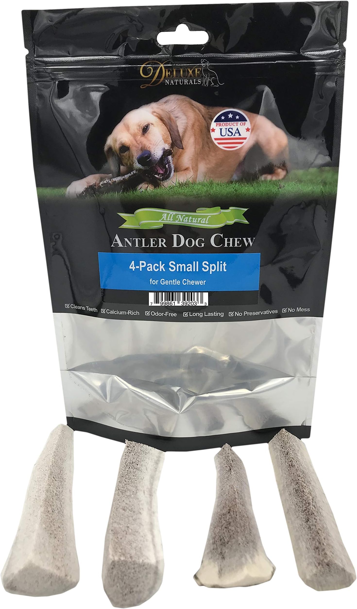 Deluxe Naturals Split Elk Antler Dog Chew, Small, 4-Pack