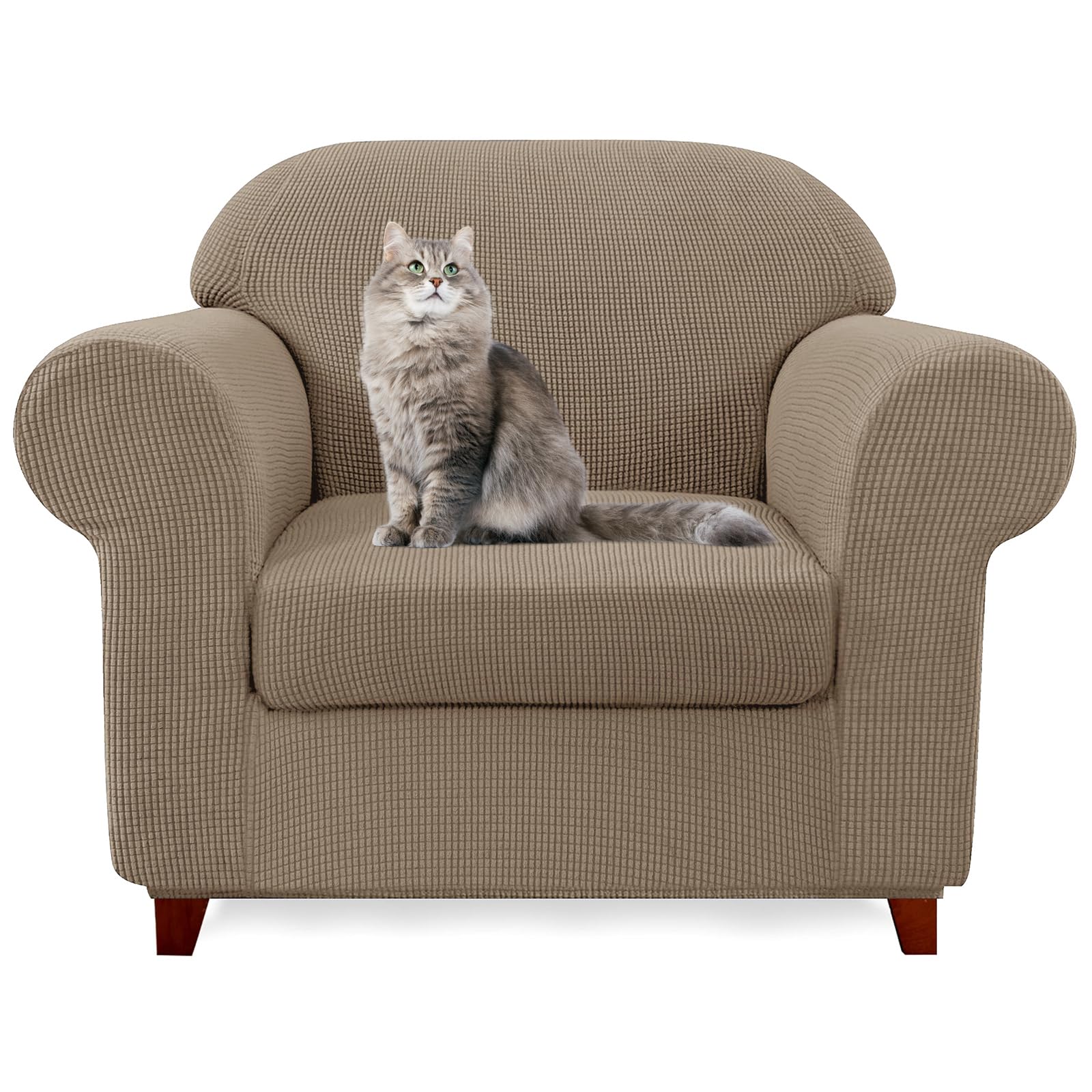 SYLC Ektorp Sofa Cover with Seat Cushions Covers and Backrests Covers Sofa Covers Stylish Stretch Jacquard Couch Slipcover Protector (Khaki,Chair+1 Seat)