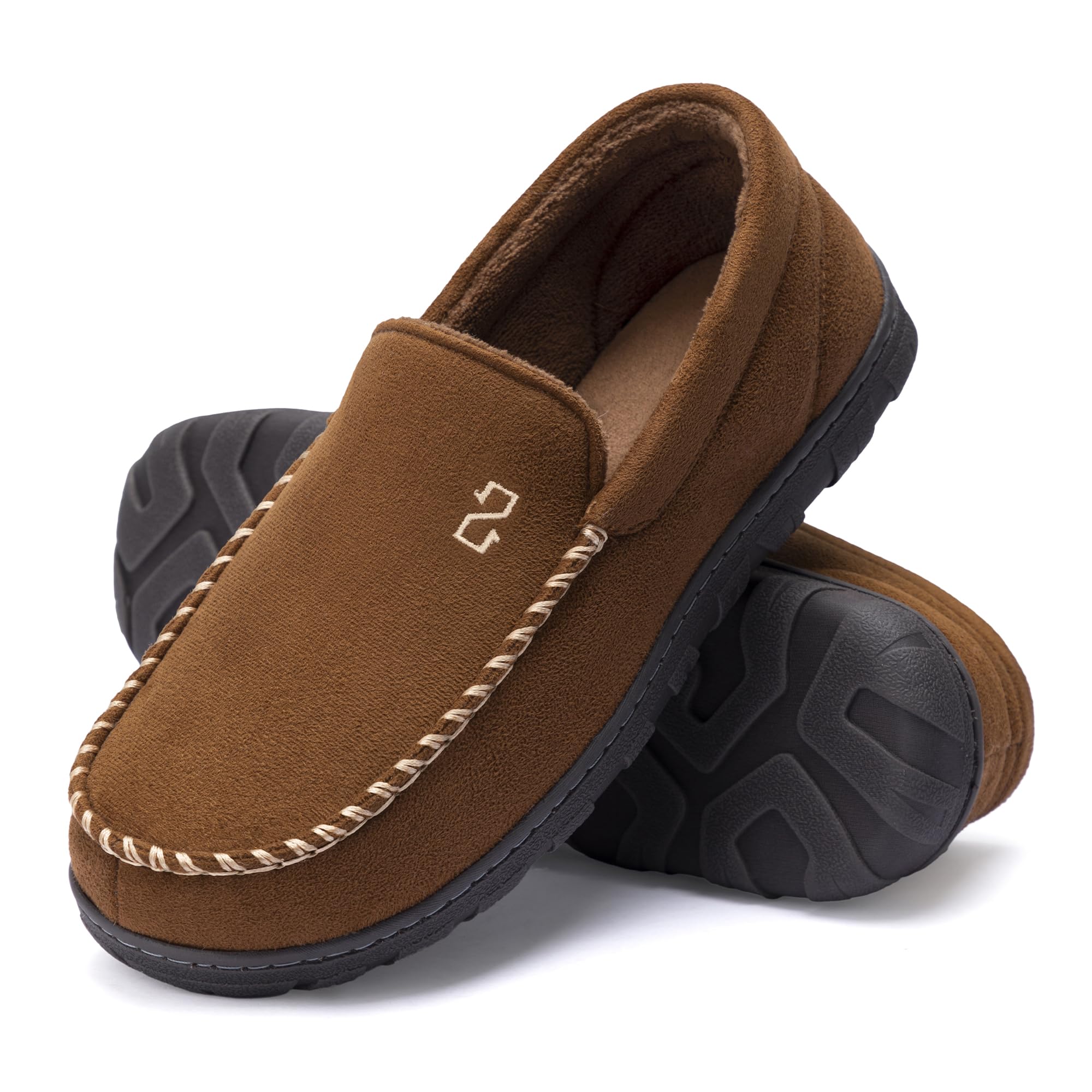 Zizor Mens Moccasin Slippers With Memory Foam House Shoes for Indoor Outdoor