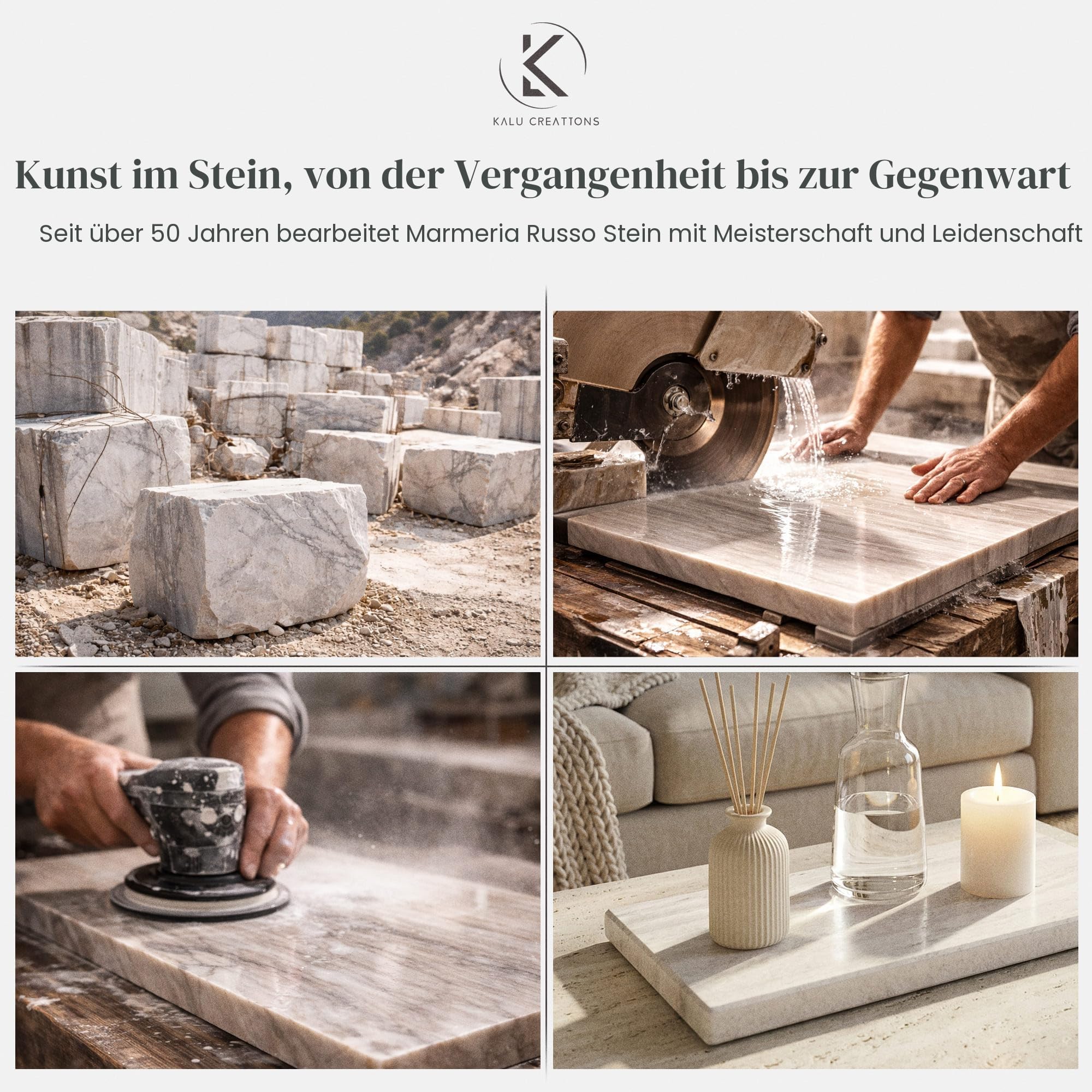 Schneidebrett aus massivem weißem Marmor 40 x 30 cm – Elegantes Küchenbrett für Käse, Sushi und Antipasti – Naturstein dick und schwer – Made in Italy | Kalu Creations