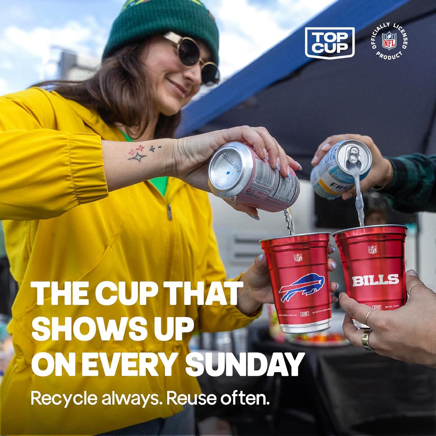 Top Cup NFL Buffalo Bills 20 oz Reusable Aluminum Cups 20 Count | Officially Licensed, Durable, Reusable & Recyclable, Made in USA - Image 6