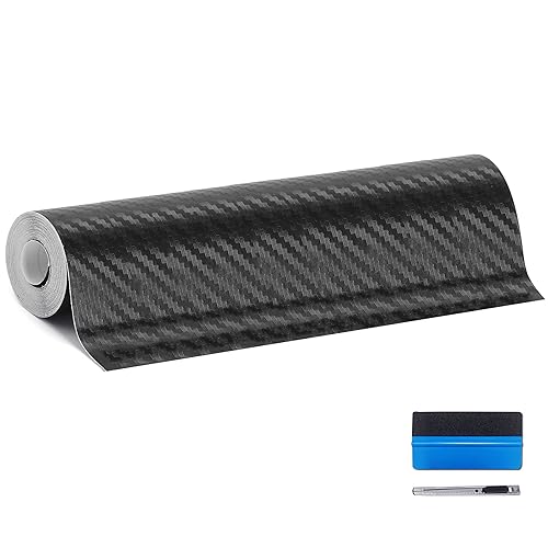 Miniatura 6 de LZLRUN Envoltura de vinilo de fibra de carbono 3D color negro para automóviles, 3 x 10 pies, vinilo para automóviles con raspador de plástico para