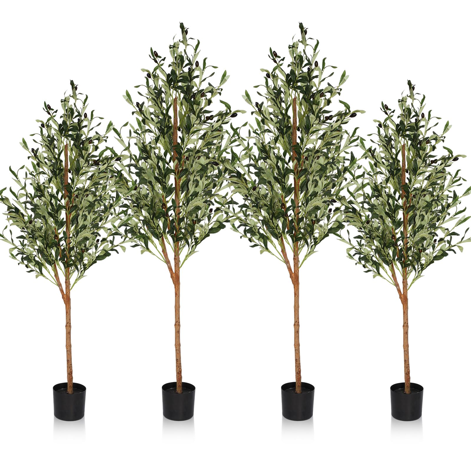 Tigeen 4 Pcs Artificial Olive Tree Tall Faux Silk Plant Artificial