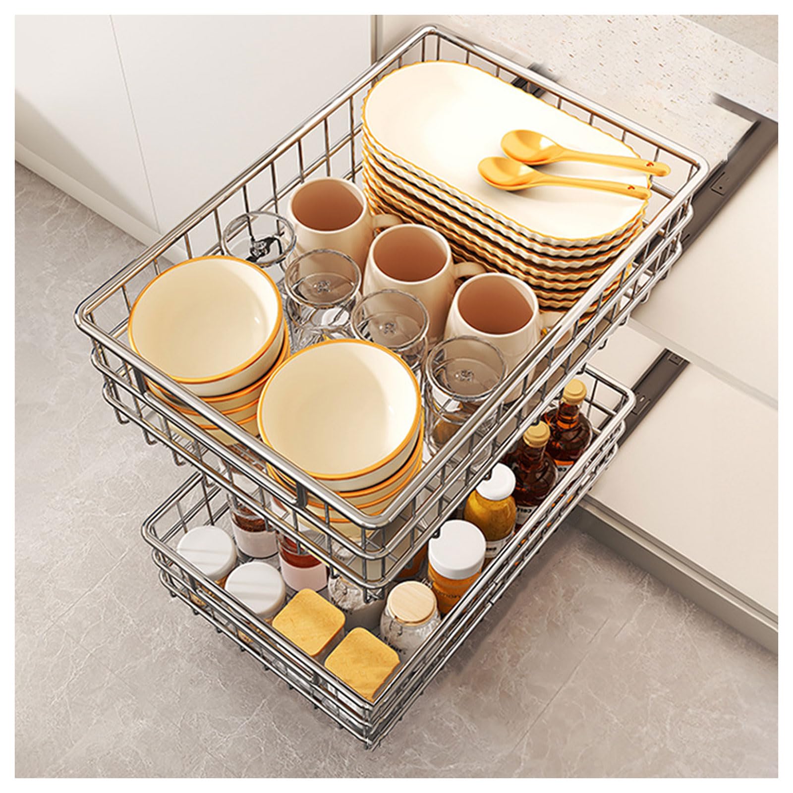 Organizadores extraíbles de cocina para optimizar armarios con cajones de acero